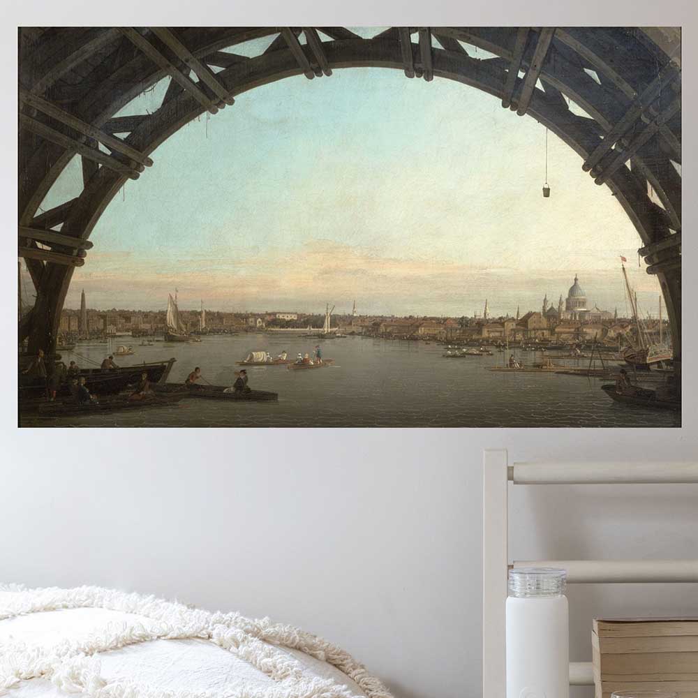 21.5x36 London Seen through an Arch of Westminster Bridge Poster Displayed in Bedroom