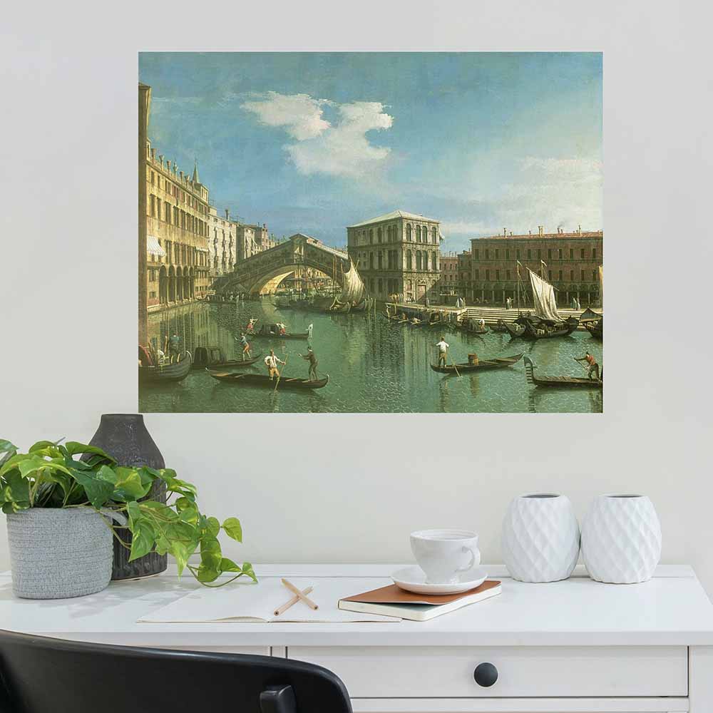 28x36 The Rialto Bridge Poster Displayed Above Desk