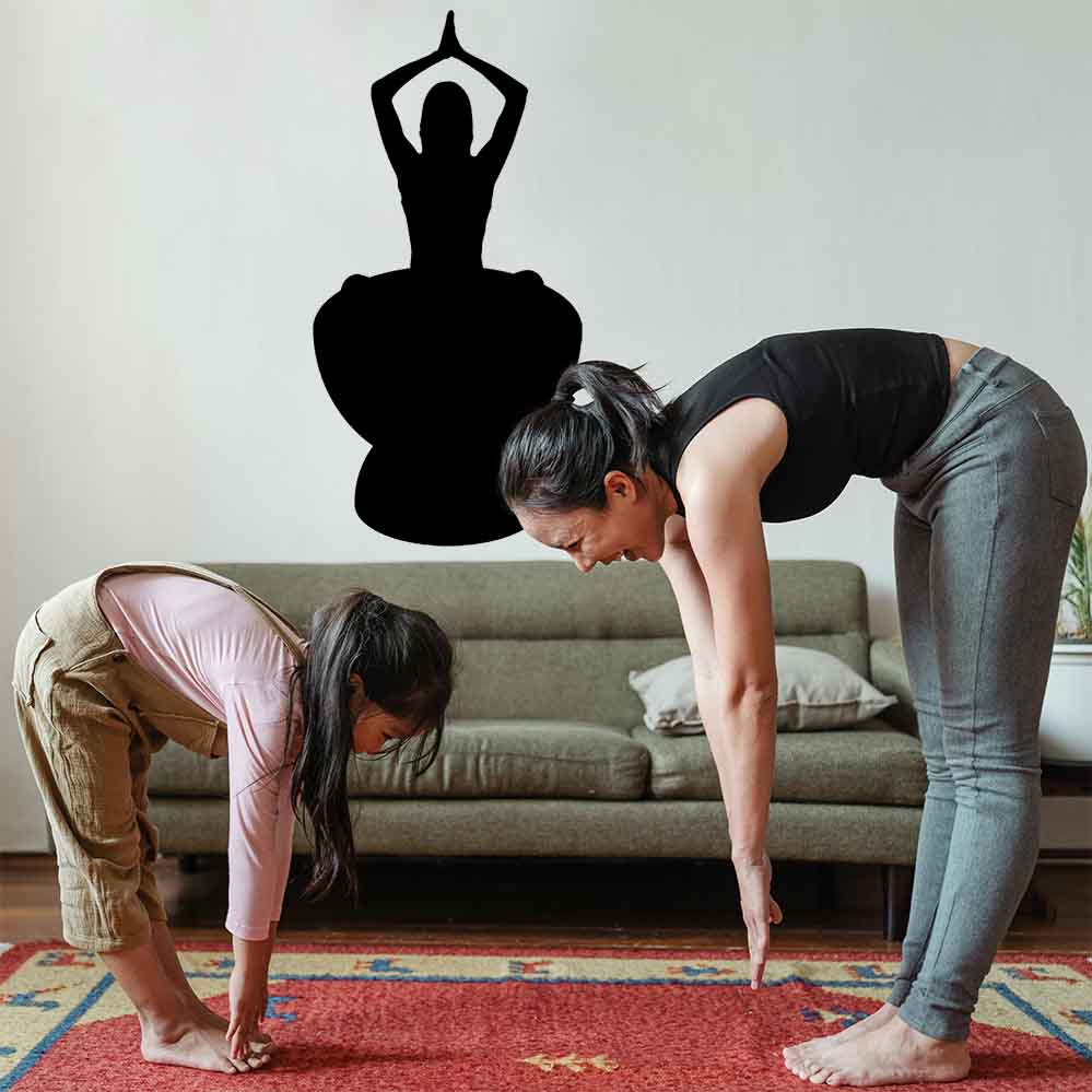 Black 16x36 inch Yoga Silhouette Decal Installed in Living Room