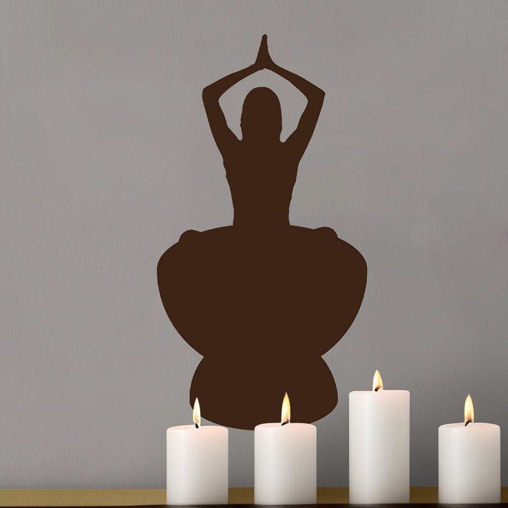 Brown 16x36 inch Yoga Silhouette Decal Installed Above Candles