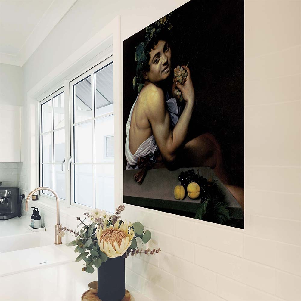 27.5x36 The Sick Bacchus Poster Displayed in Kitchen