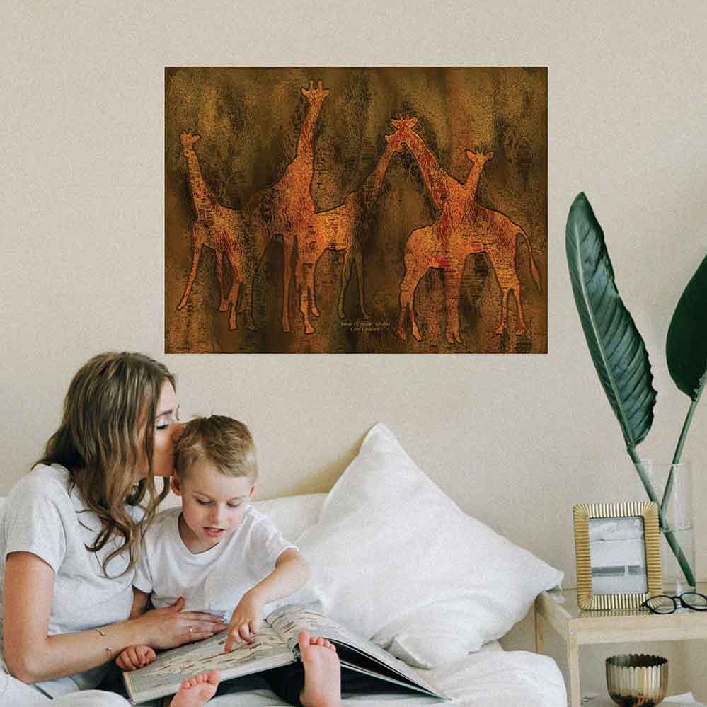 27x36 inch Moods Of Africa Giraffes Poster Displayed in Boys Room