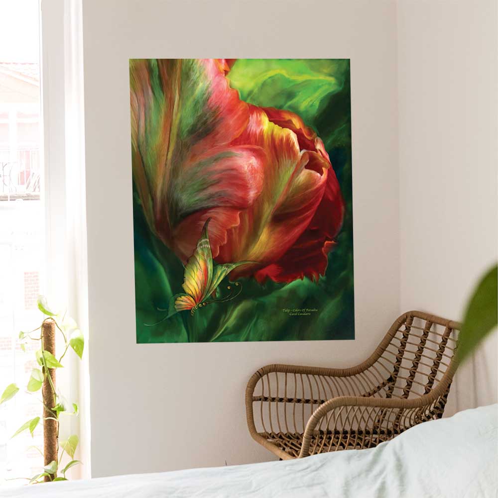 27x36 inch Tulips Colors Of Paradise Poster Displayed Above Chair