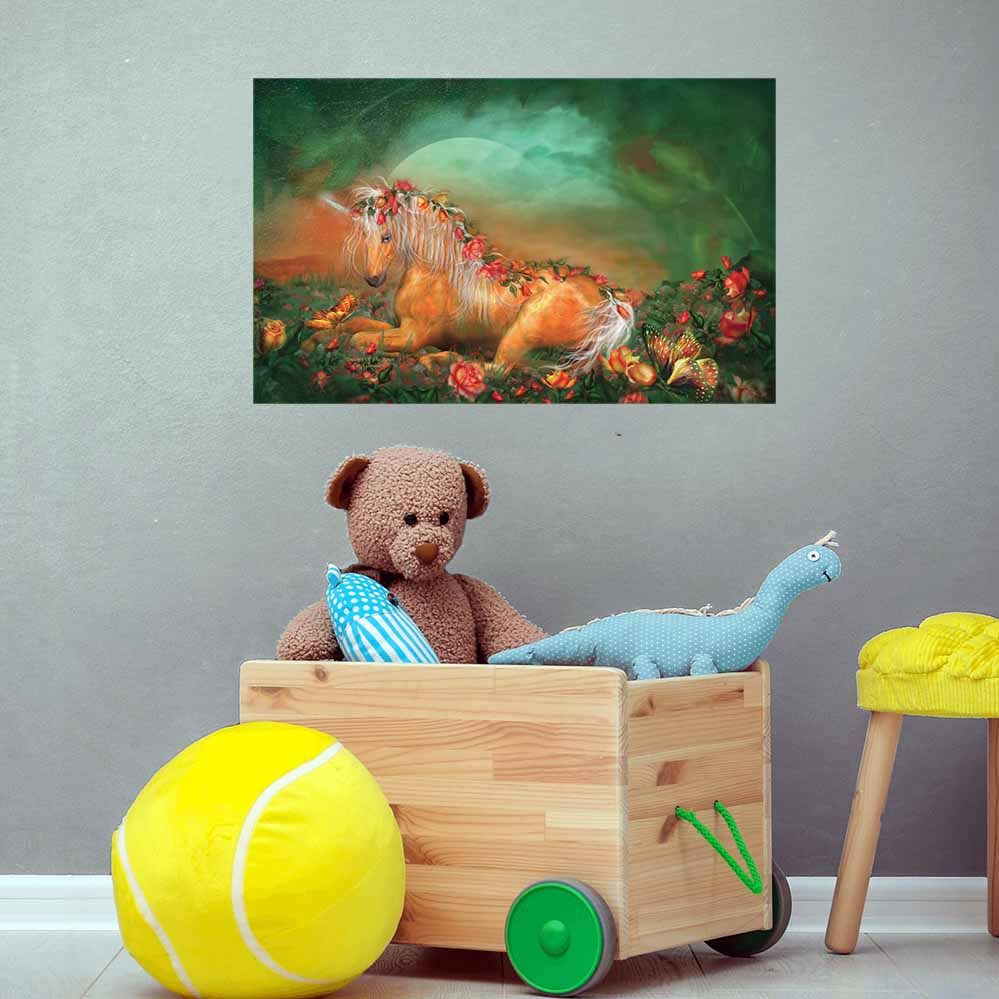 22x36 inch Unicorn Of The Roses Decal Installed in Playroom