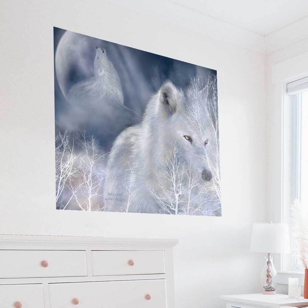 29x36 White Wolf Poster Displayed in Bedroom