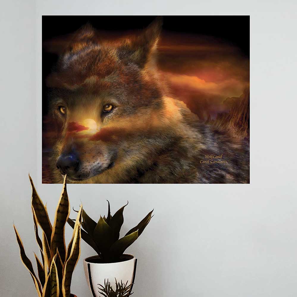 29x36 inch Wolfland Poster Displayed Above Plants