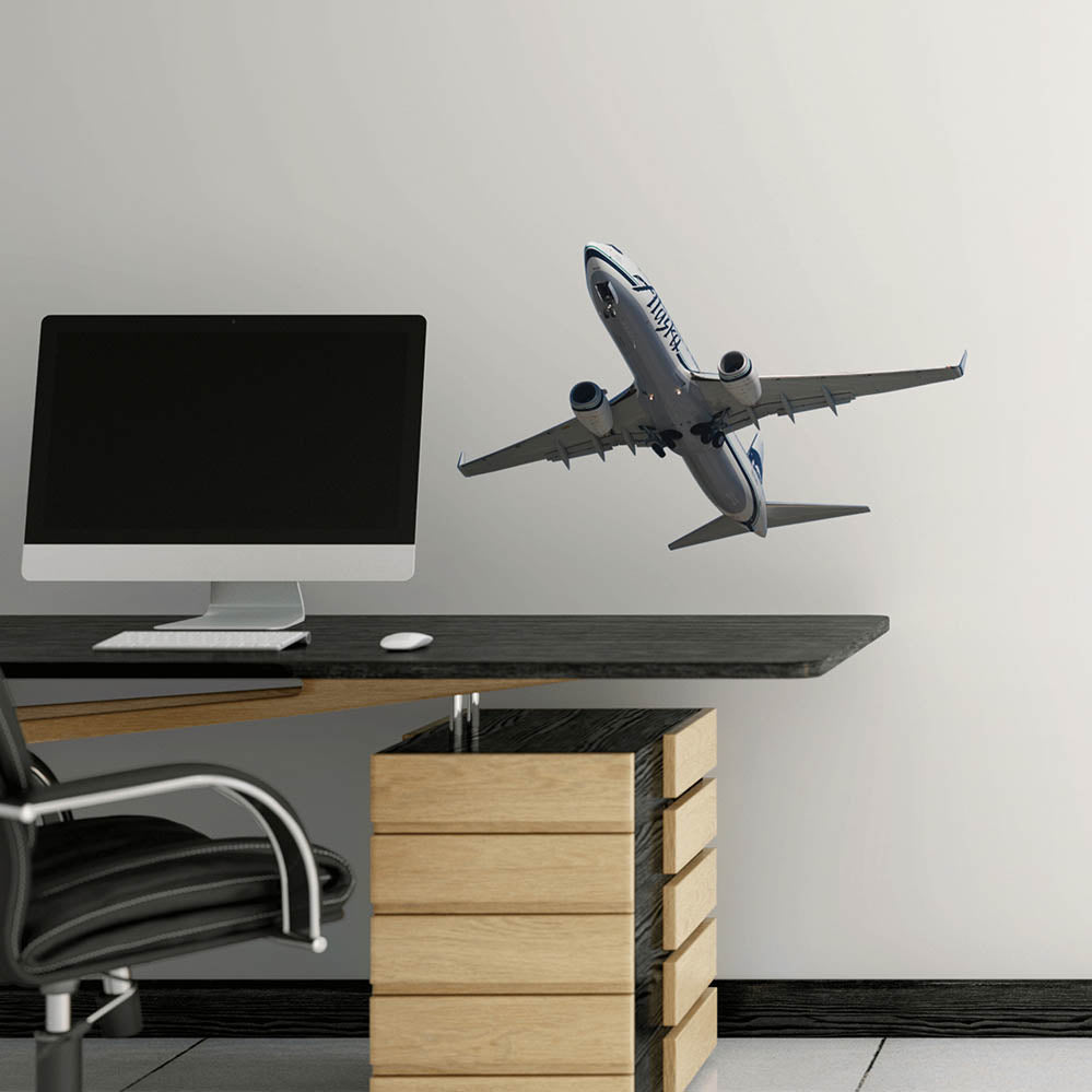 22x36 inch Alaska Air 737 Flyover Decal Installed Above Desk