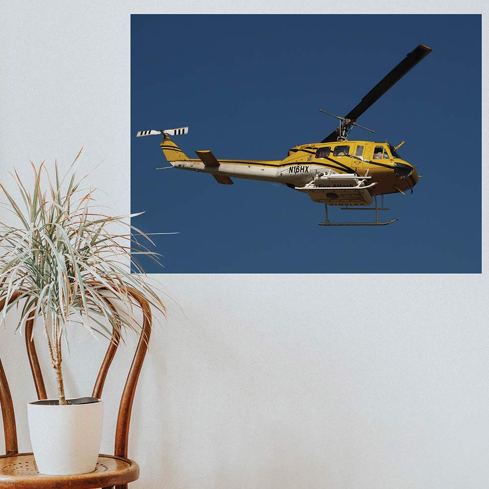 36 inch LAFD Fire Attack Helicopter Poster Displayed by Chair