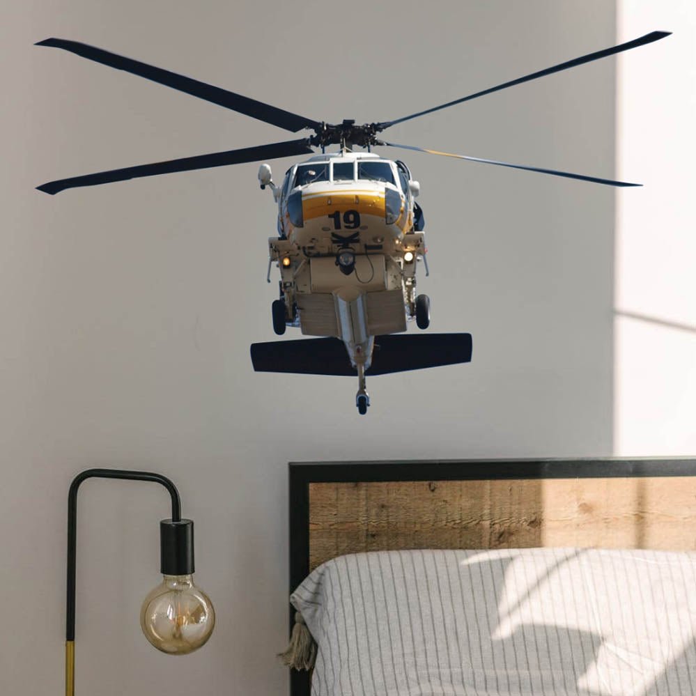 21.5x36 inch Fire Copter 19 Front View Decal Installed Above Bed