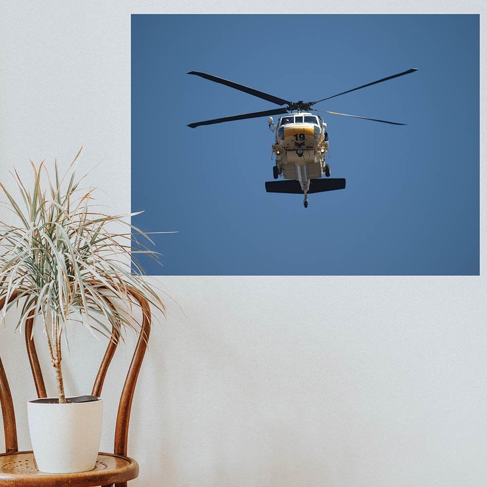 27x36 LAFD Copter 19 Front Poster Displayed by Chair