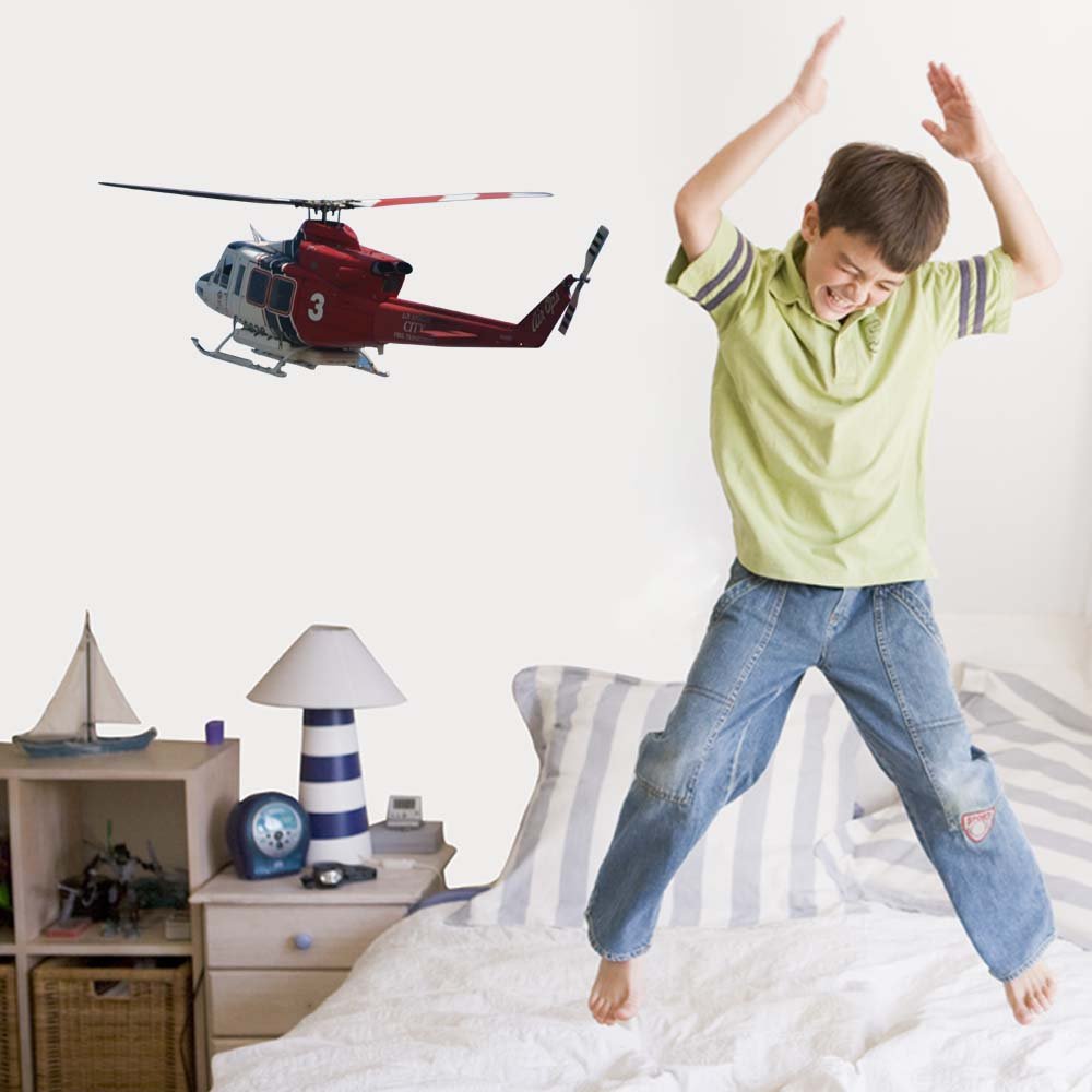 36 inch LAFD Fire 3 Copter Die-Cut Decal Installed in Boys Room