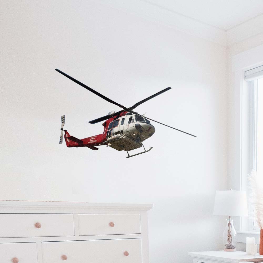 21.5x36 LAFD Fire Helicopter Decal Installed in Bedroom