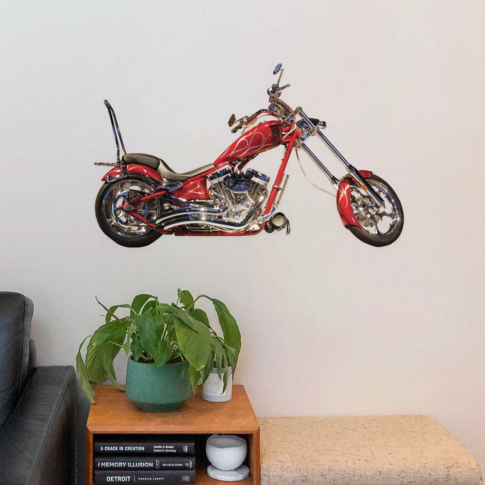 36 inch custom red flame chopper decal installed on wall