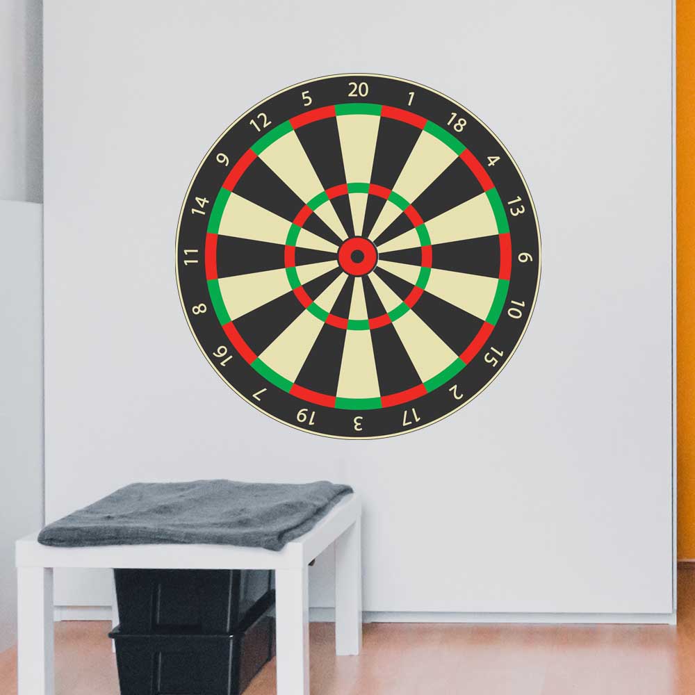 36 inch Dart Board Wall Decal Installed Above Bench