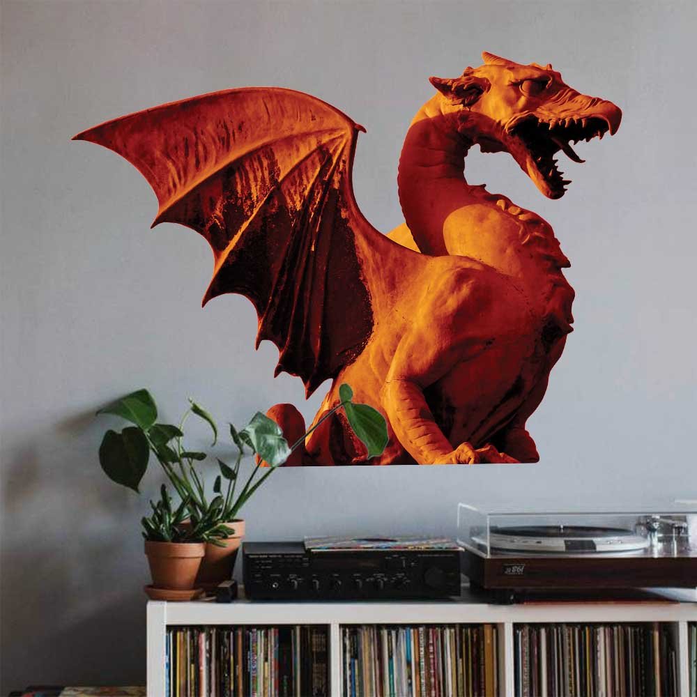 24x36 inch Dragon Wall Decal Installed Above Record Shelf