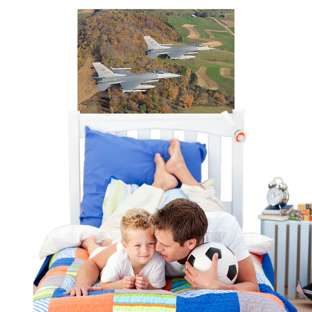 36 inch Dual F-16 Fighting Falcons Gloss Poster Displayed in Boys Room