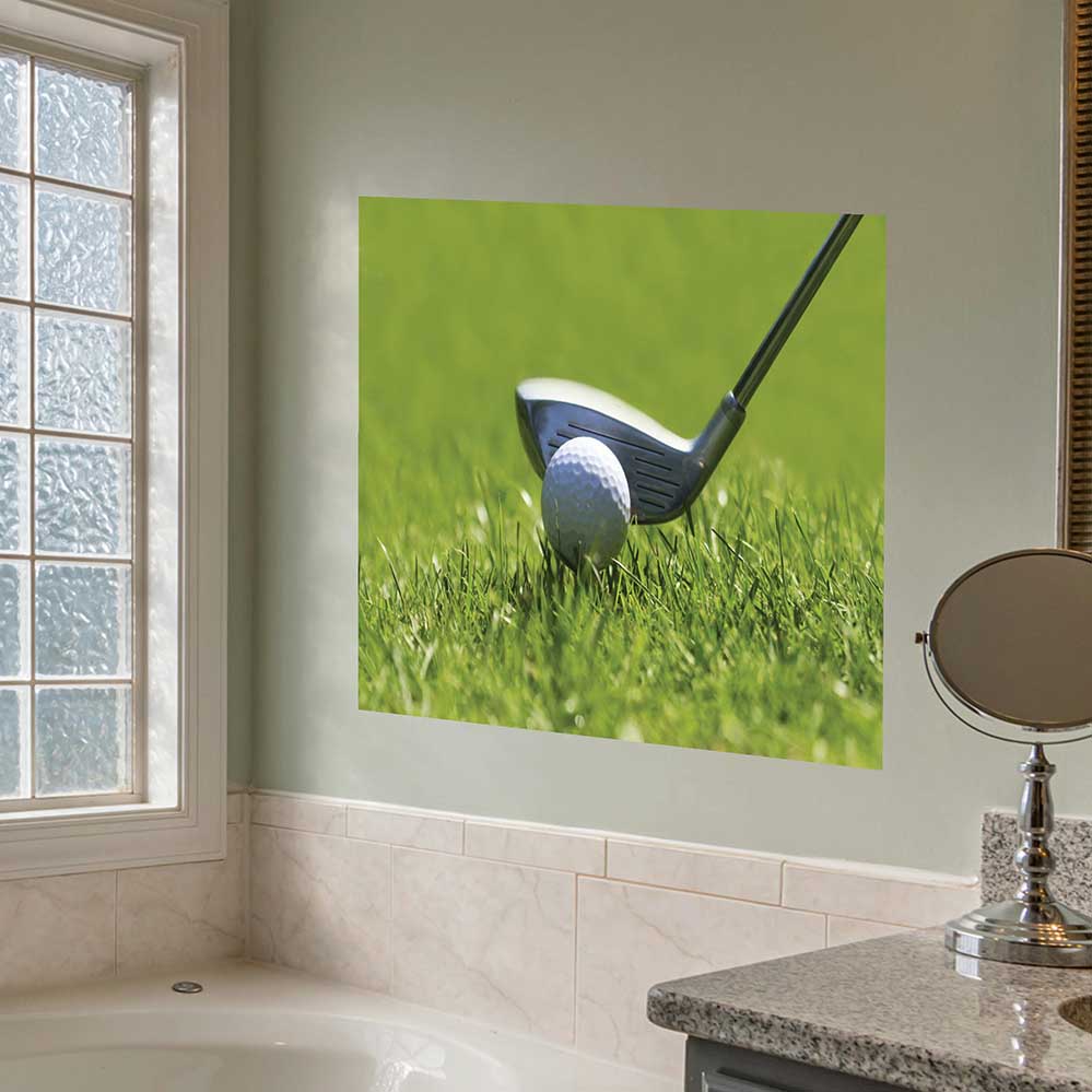 24x36 inch Fairway Drivin' Poster Displayed in Bathroom