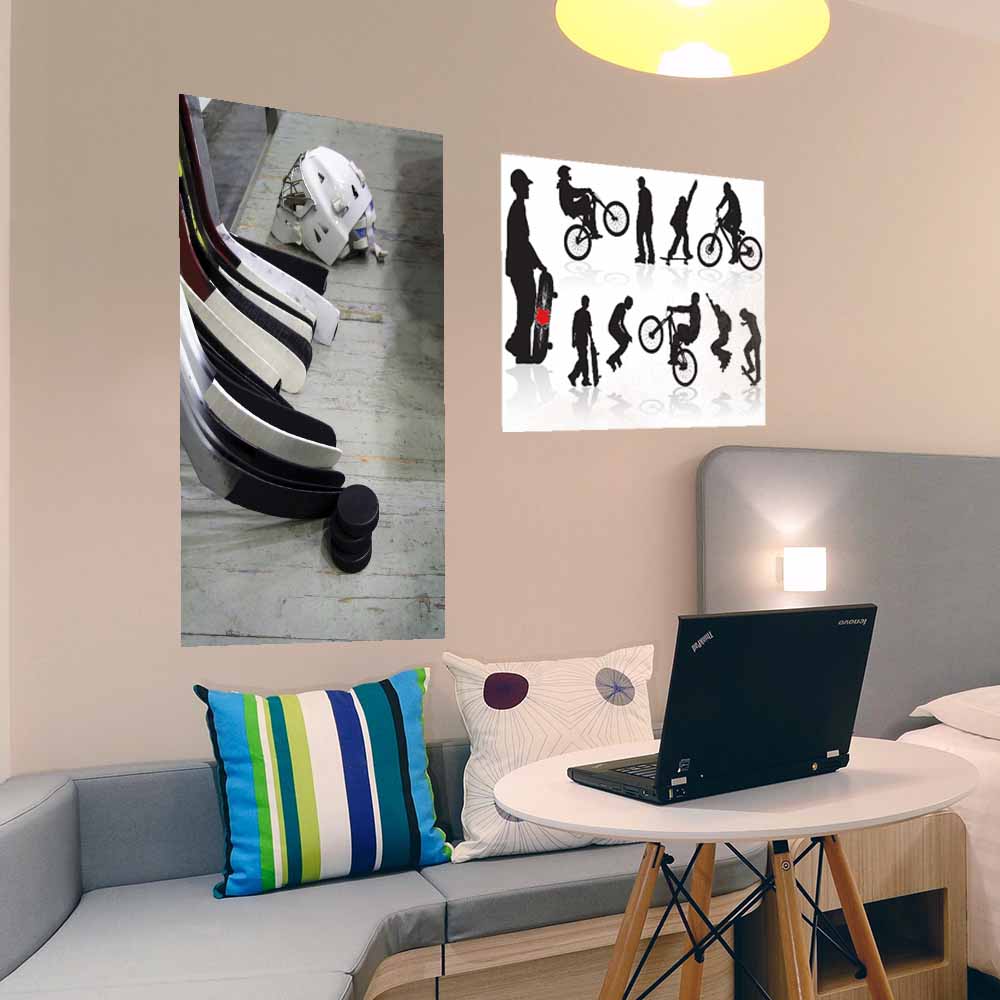 24x36 inch Hockey Equipment Poster Displayed in Dorm Room