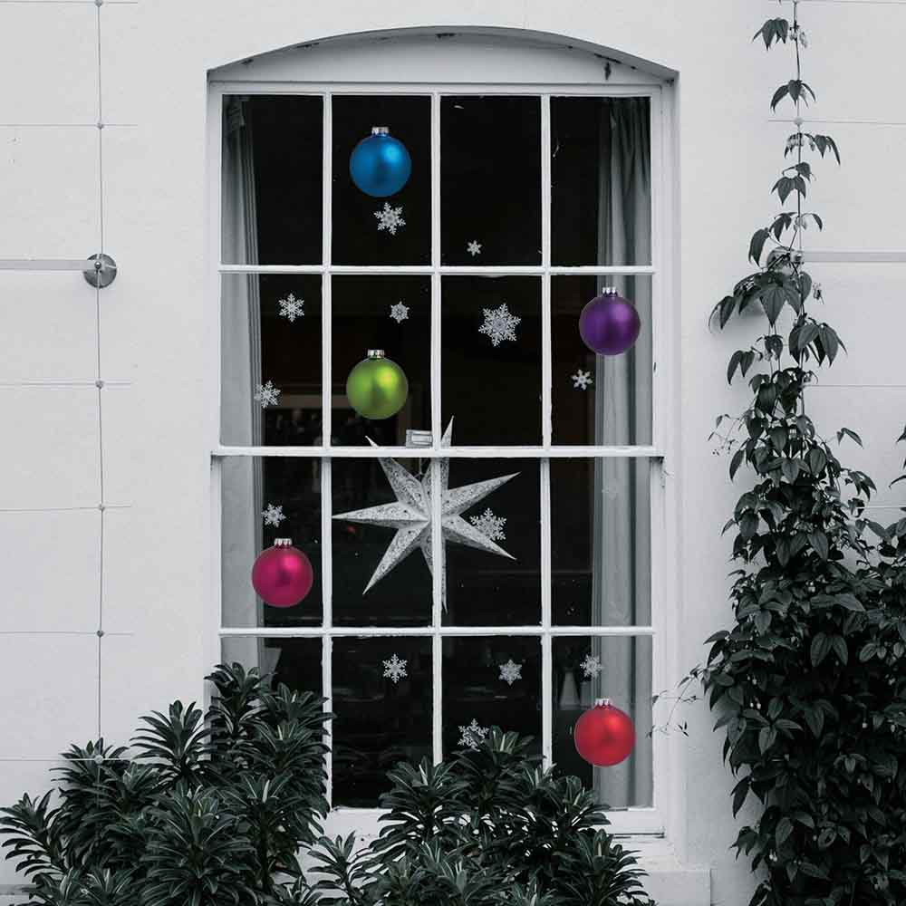 7 inch Holiday Ornament Decals Installed on Outdoor Window