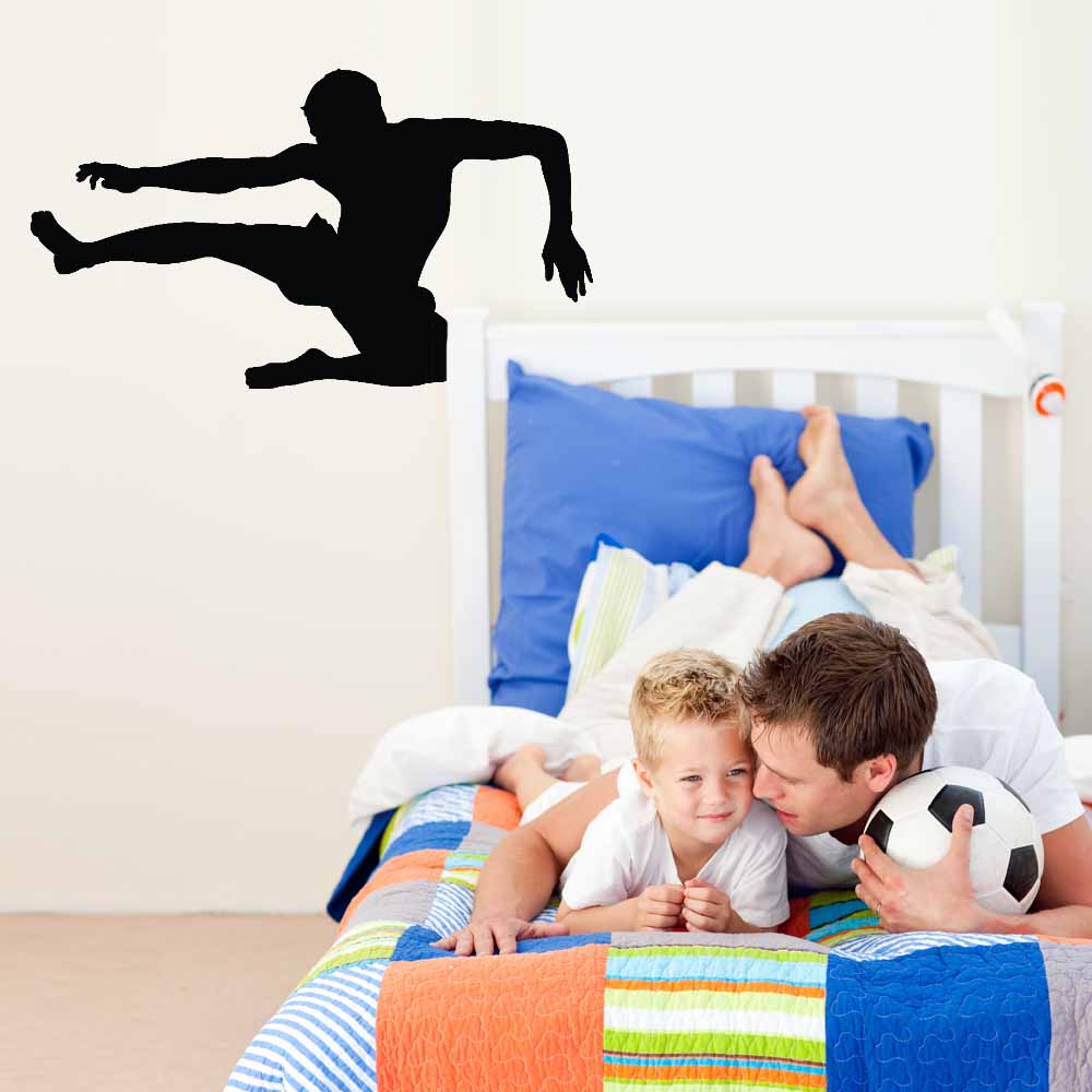 36 inch Martial Arts Flying Kick Silhouette Wall Decal Installed in Boys Room