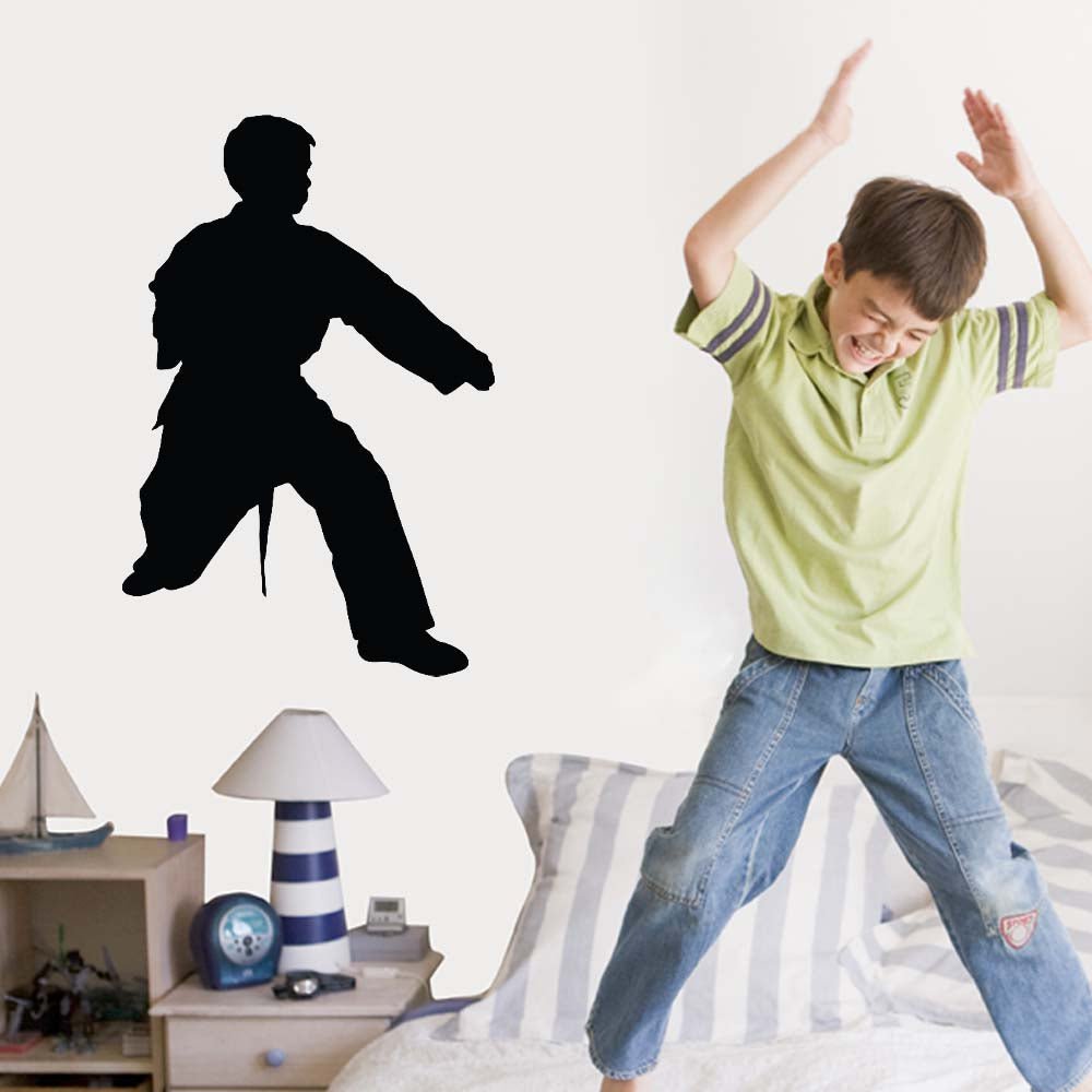 36 inch Martial Arts Kata Silhouette Wall Decal Installed in Boys Room