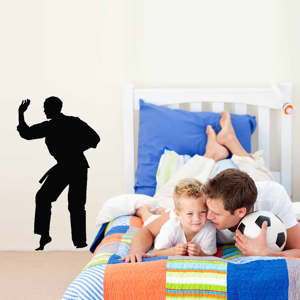 36 inch Martial Arts Kata Silhouette Wall Decal Installed in Boys Room