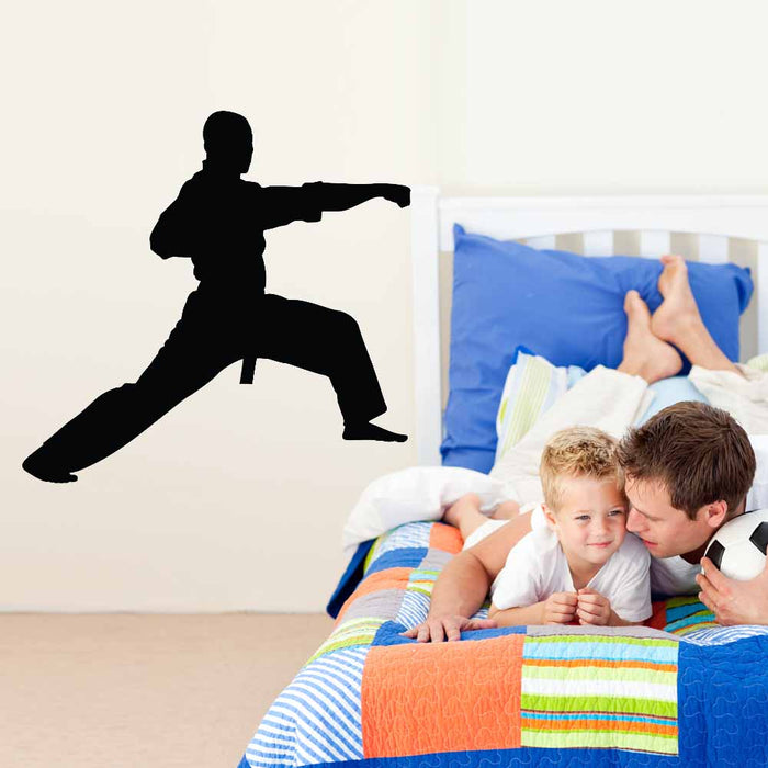36 inch Martial Arts Lunge Silhouette Wall Decal Installed in Boys Room