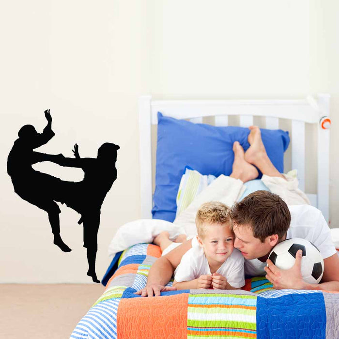 36 inch Martial Arts Sparring Silhouette Wall Decal Installed in Boys Room