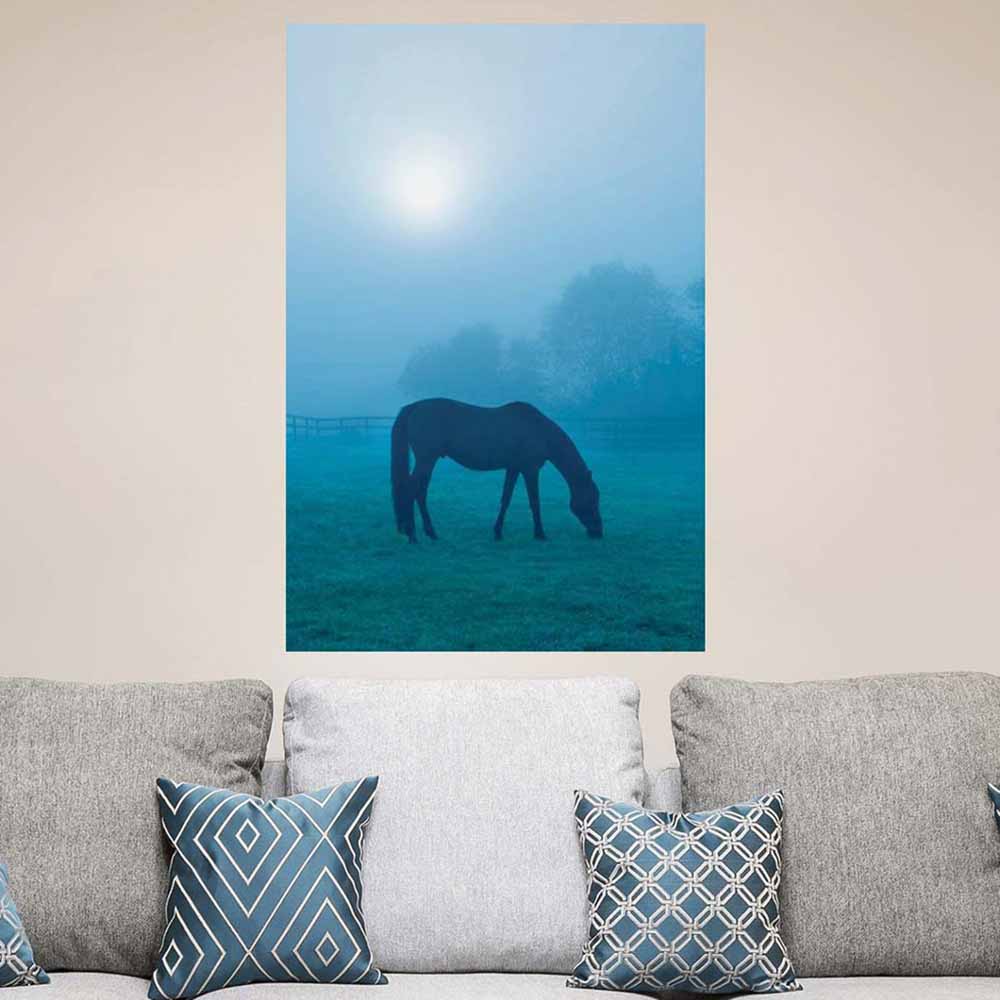 36 inch Morning Mist Horse Poster Displayed Above Couch