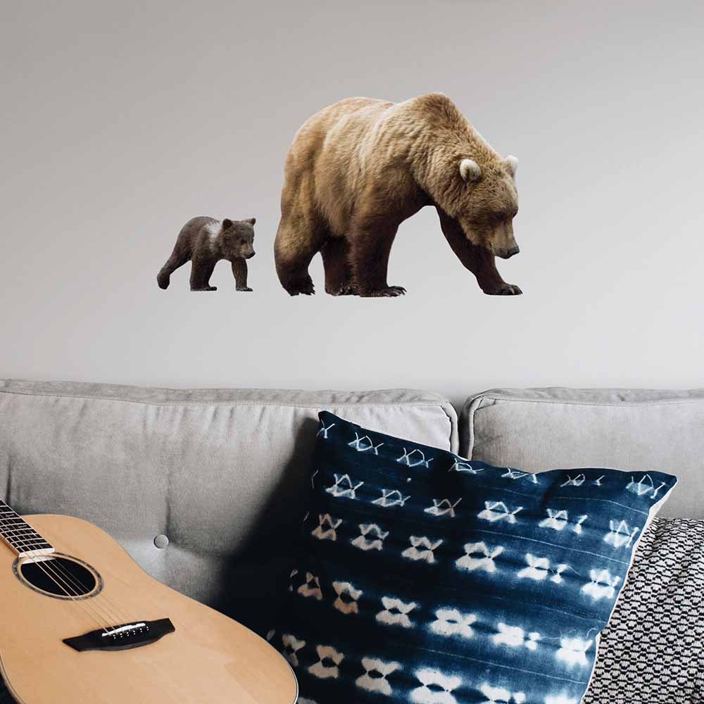 36 inch Mother Bear & Cub Die-Cut Decal Installed Above Sofa