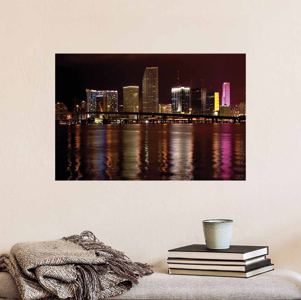 24x36 inch Night Miami Poster Displayed Above Bench