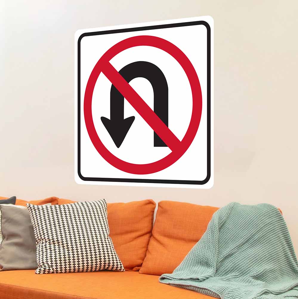 36 inch No U-Turn Sign Decal Installed Above Daybed