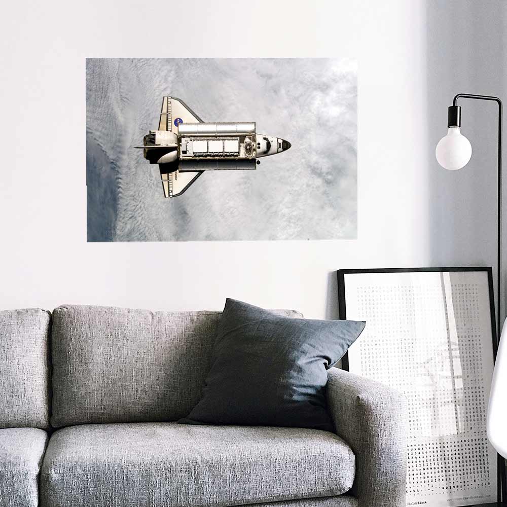 36 inch Orbiting Endeavor Above Cloud Cover Gloss Poster Installed in Living Room