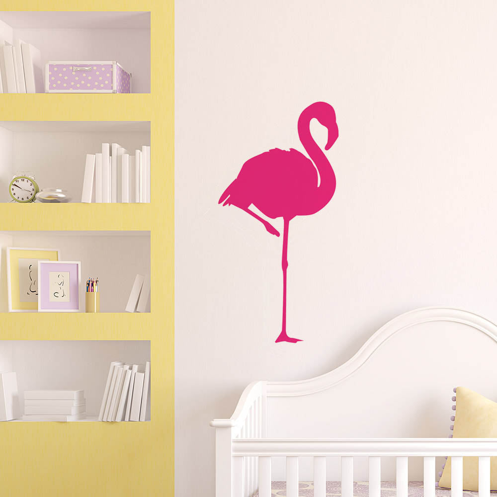 36 inch Pink Flamingo Silhouette Wall Decal Installed Above Crib