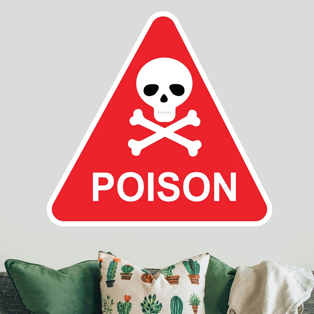 36 inch Poison Sign Wall Decal Installed Above Pillows