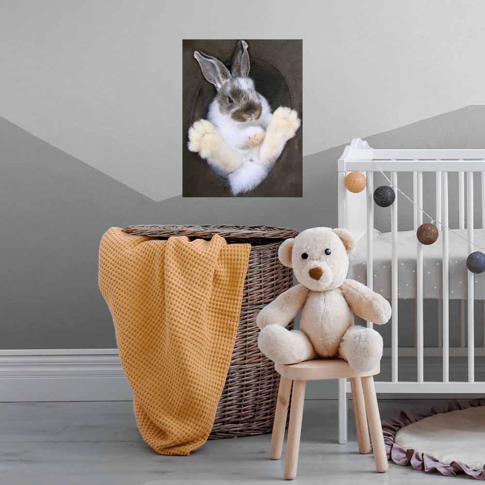 36 inch Bunny in Hat Poster Installed Next to Crib
