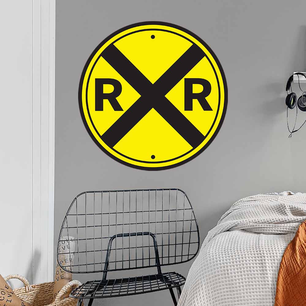 36 inch Railroad Crossing Sign Wall Decal Installed in Bedroom