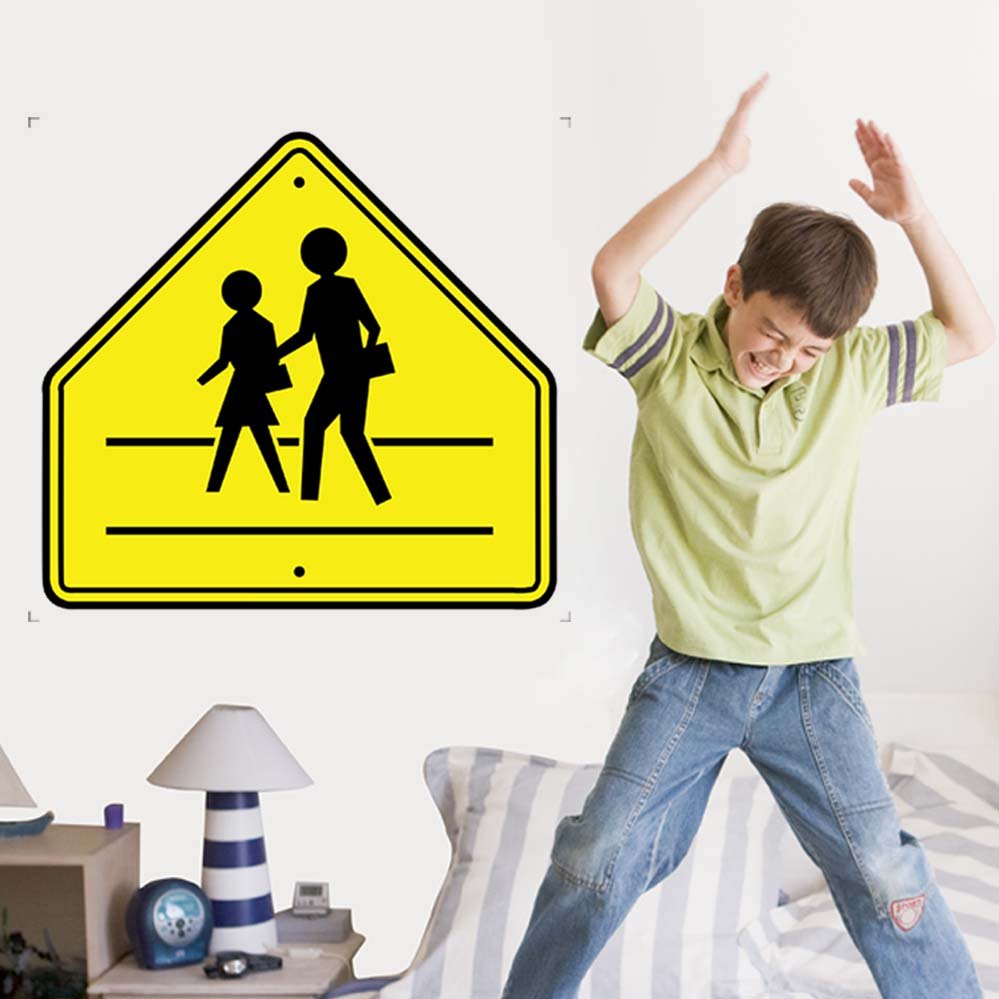 36 inch School Crossing Sign Decal Installed in Boys Room