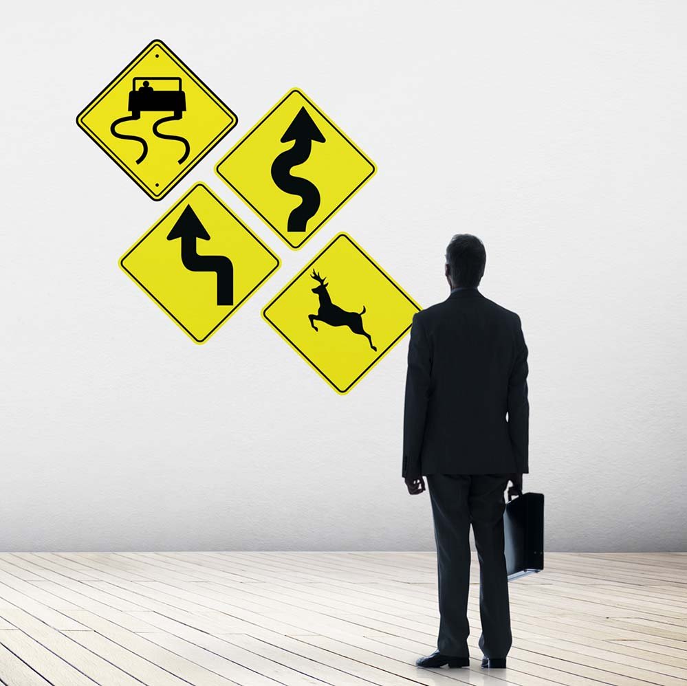 36 inch Sharp Turn Sign Wall Decal Installed on Wall