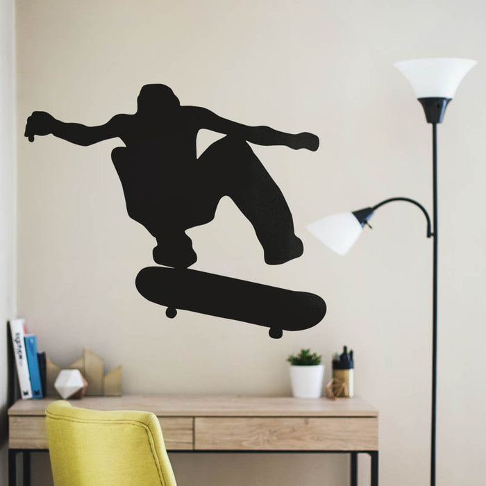 36 inch Skateboard Kickflip Silhouette Wall Decal Installed Above Desk
