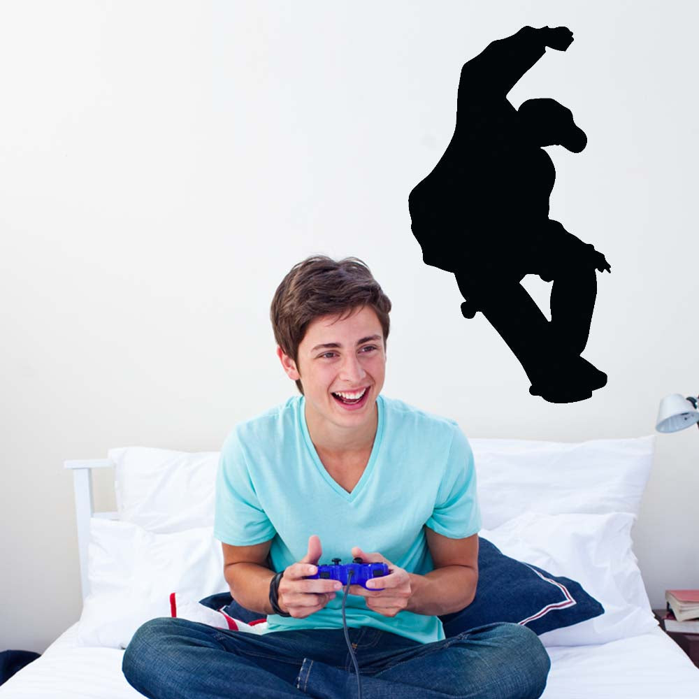 36 inch Skateboard Blunt Silhouette Wall Decal Installed in Teen Boys Room