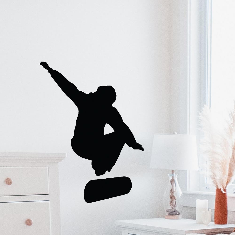 36 inch Skateboard Flip Silhouette Wall Decal Installed in Bedroom