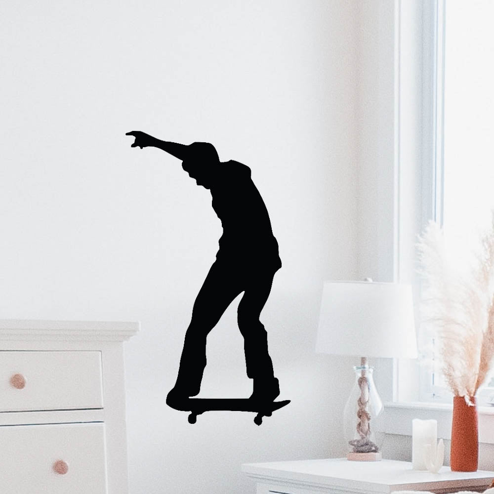 36 inch Skateboard Fontside Heelflip Silhouette Wall Decal Installed in Bedroom