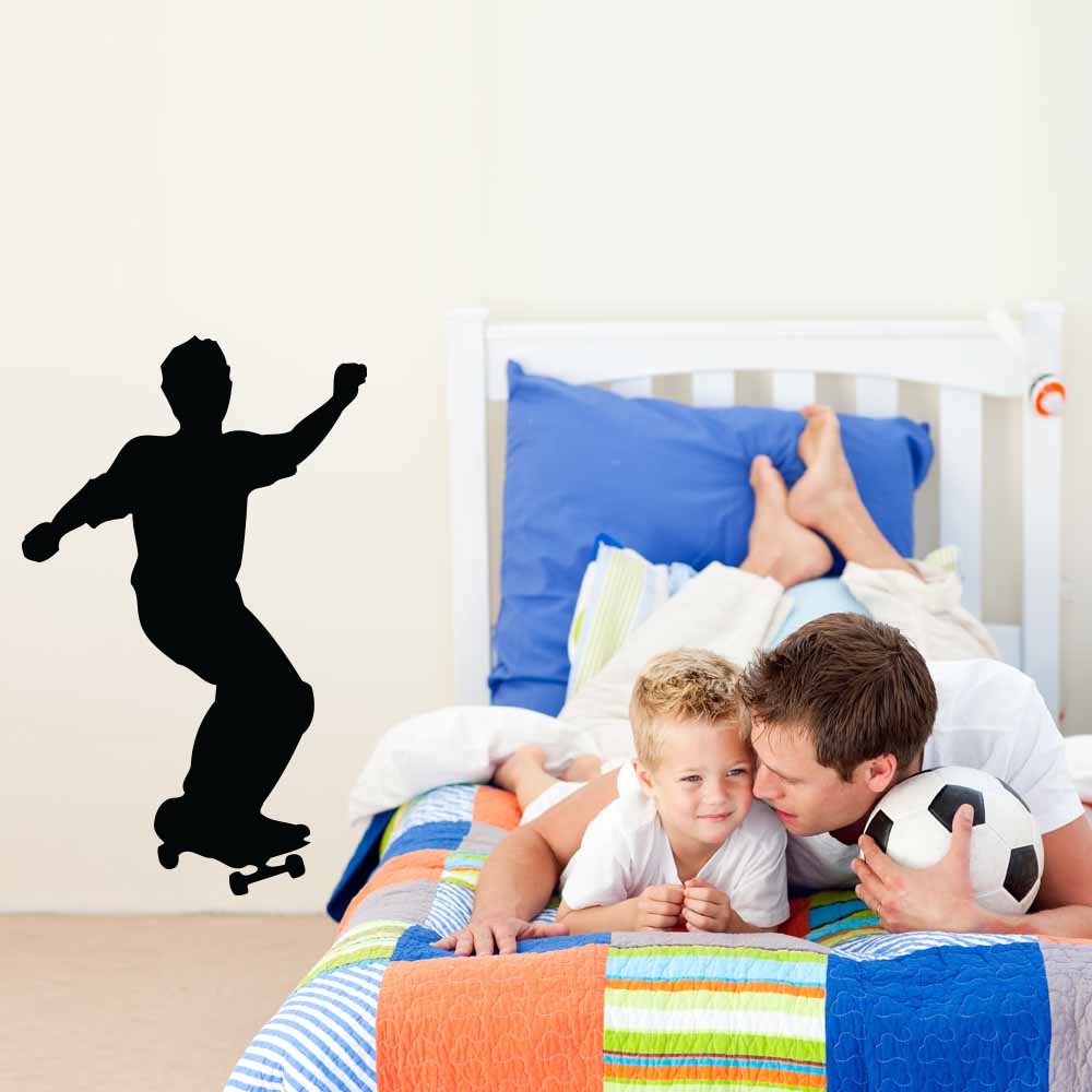 36 inch Skateboard Freestyle Silhouette Wall Decal Installed in Boys Room