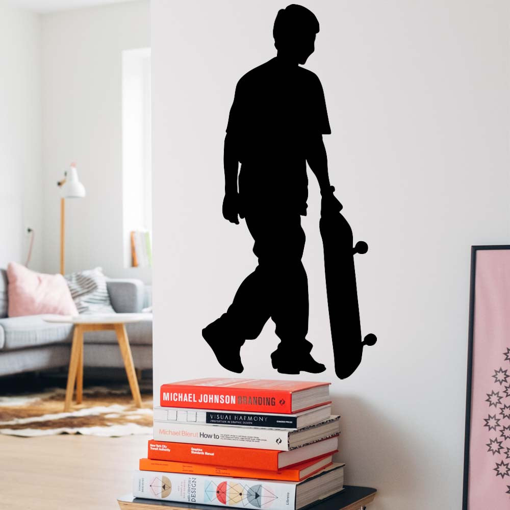 36 inch Skateboard Silhouette Wall Decal Installed in Hallway