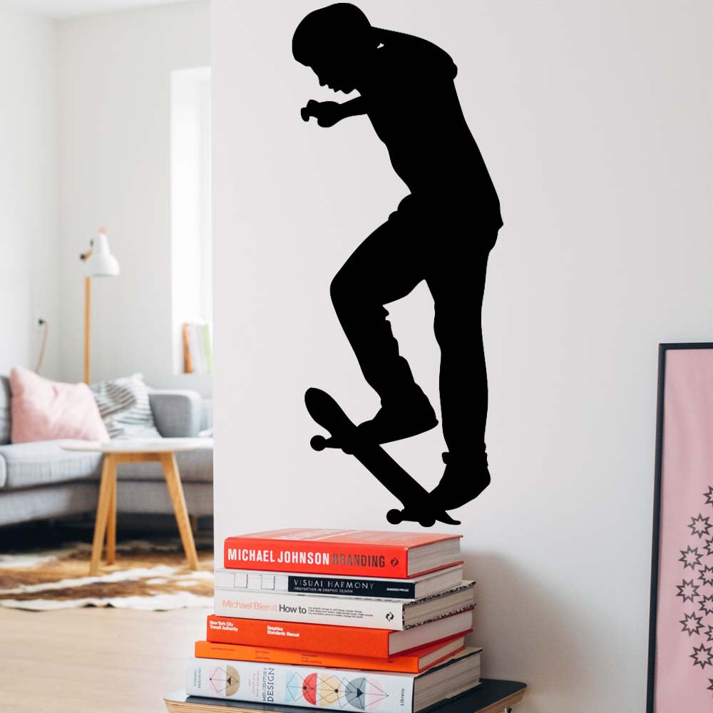 36 inch Skateboard Spacewalk Silhouette Wall Decal Installed in Hallway