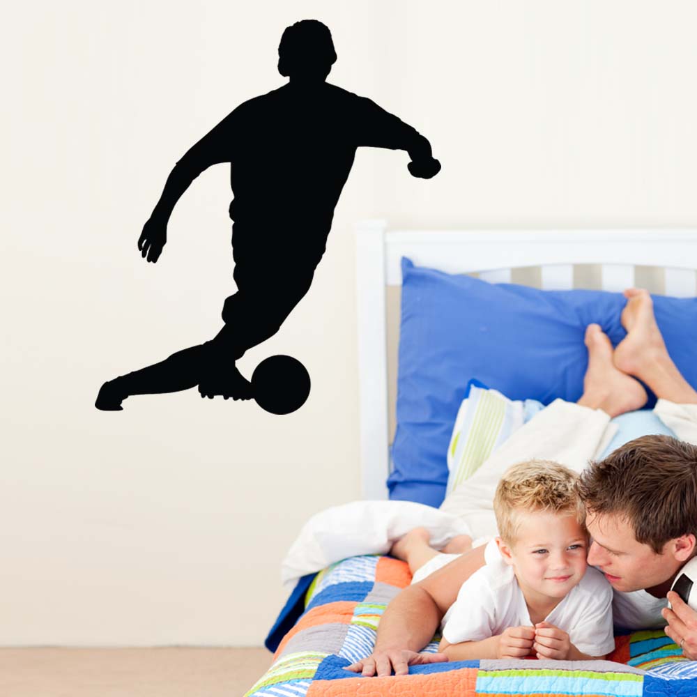 36 inch Soccer Silhouette V Wall Decal Installed in Boys Room