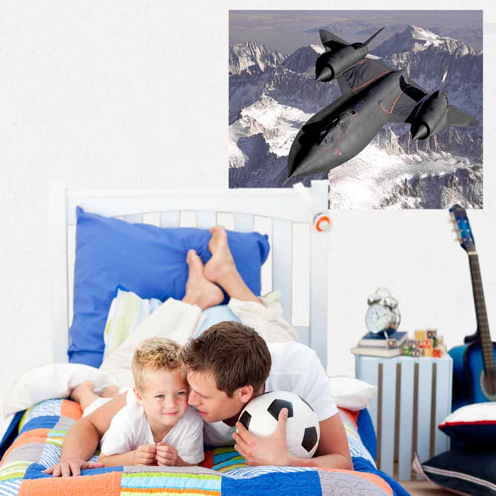 36 inch SR-71 Blackbird in Flight Gloss Poster Installed in Boys Room