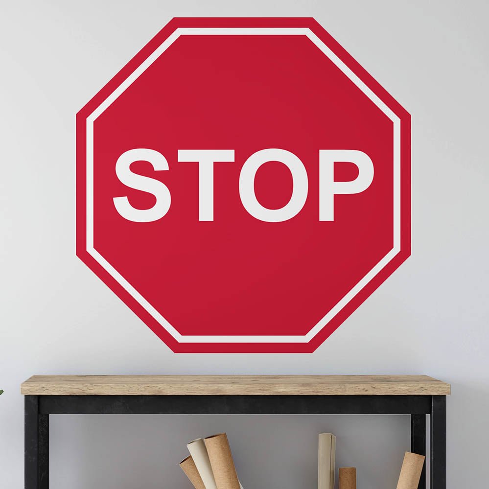 36 inch Stop Sign Wall Decal Installed Above Console Table