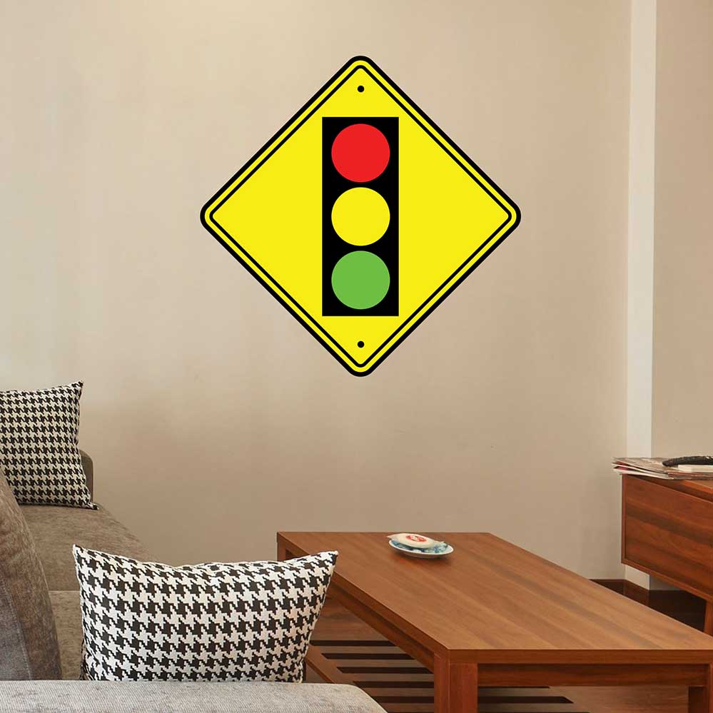 36 inch Stop Light Ahead Sign Wall Decal Installed on Wall